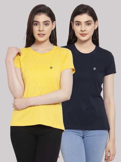 friskers yellow & navy cotton t-shirt - pack of 2