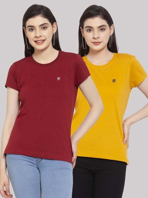 friskers maroon & mustard cotton t-shirt - pack of 2