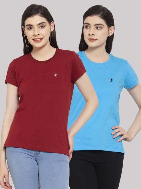 friskers maroon & turquoise cotton t-shirt - pack of 2