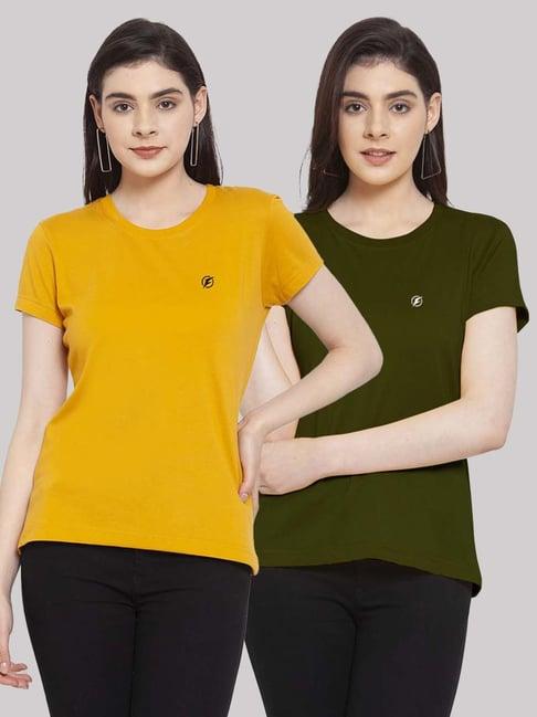 friskers mustard & olive cotton t-shirt - pack of 2