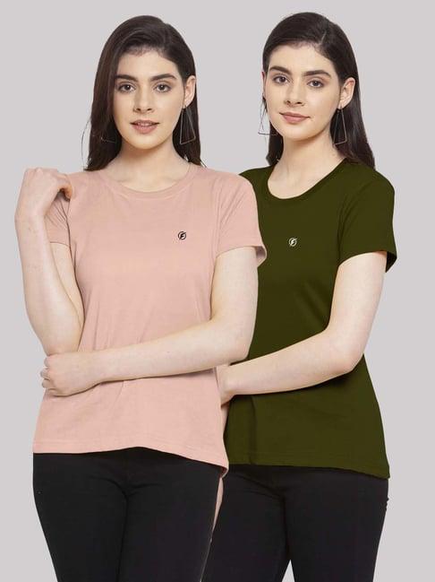 friskers light coral & olive cotton t-shirt - pack of 2