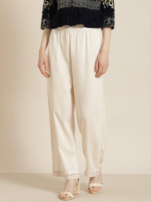 juniper ivory solid rayon wide leg women palazzo with one pocket