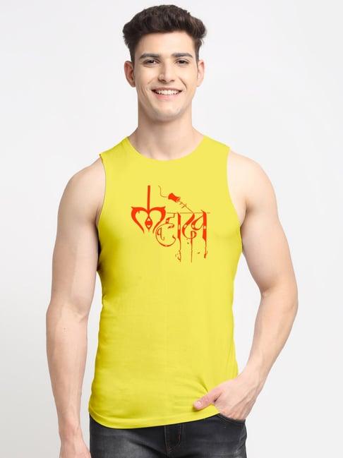 friskers mustard regular fit graphic print sleeveless t-shirt