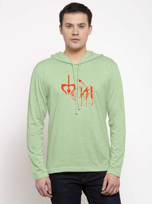 friskers sea green regular fit graphic print hooded t-shirt