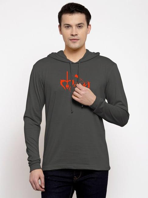 friskers dark grey regular fit graphic print hooded t-shirt