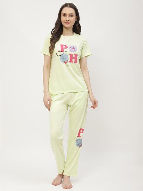 madame m secret yellow cotton graphic print t-shirt with pyjamas