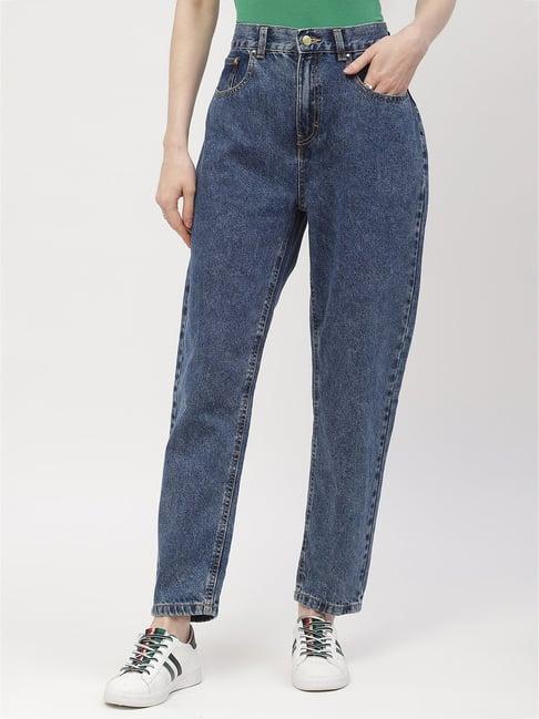 madame blue cotton regular fit mid rise jeans