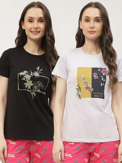 madame m secret black & white graphic print t-shirt (pack of 2)