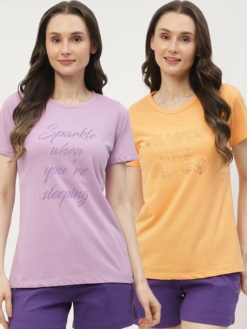 madame m secret purple & orange graphic print t-shirt (pack of 2)