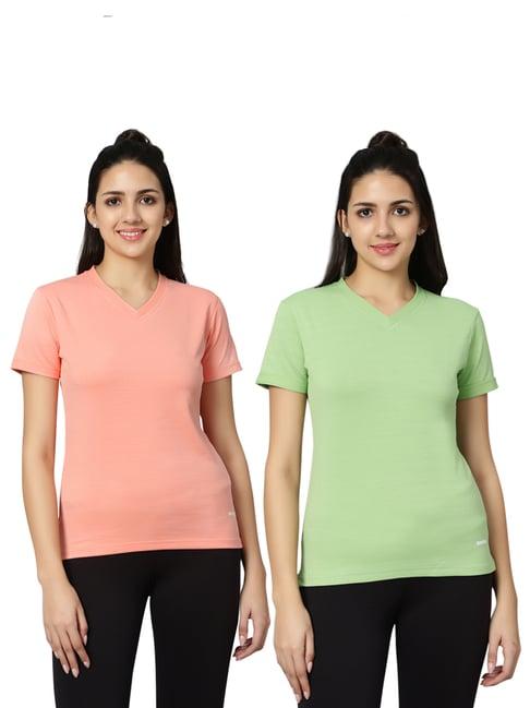 omtex green & pink regular fit sports t-shirt - pack of 2