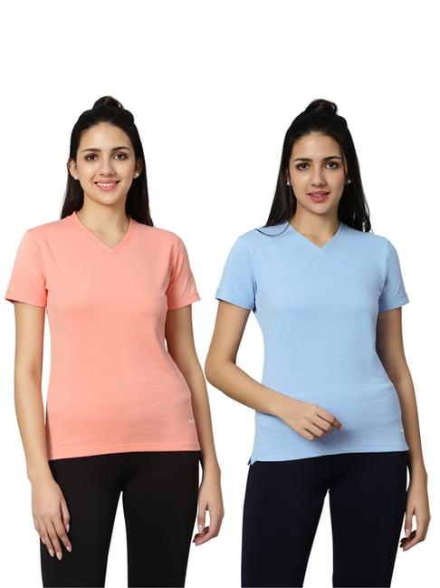 omtex pink & blue regular fit sports t-shirt - pack of 2