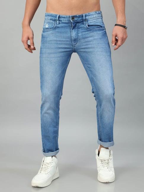 bushirt blue slim fit lightly washed cotton jeans