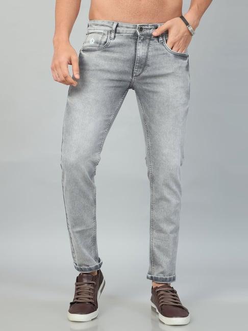 bushirt pastel grey slim fit lightly washed cotton jeans