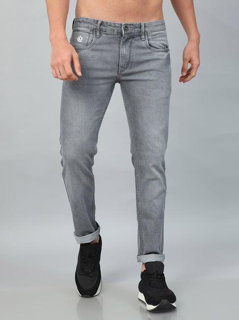 bushirt grey slim fit lightly washed cotton jeans