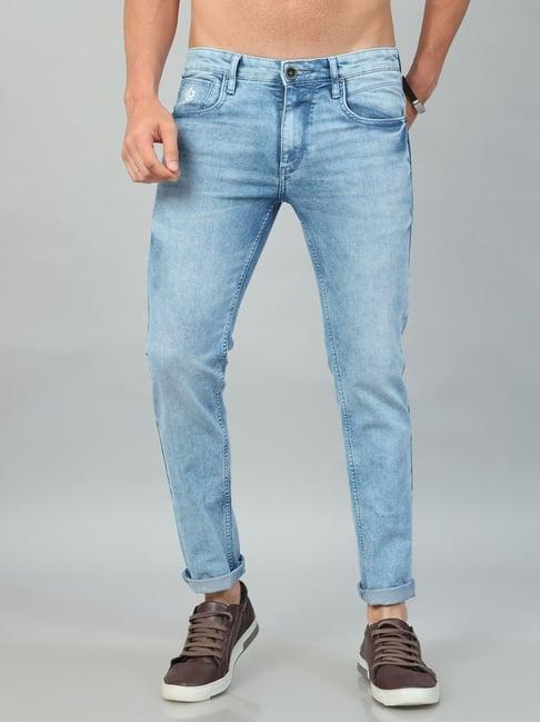 bushirt ice blue slim fit lightly washed cotton jeans