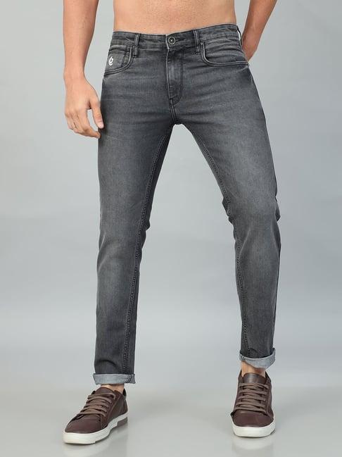 bushirt dark grey slim fit lightly washed cotton jeans