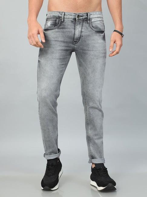 bushirt light grey slim fit lightly washed cotton jeans