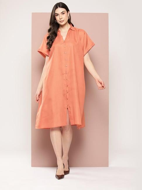 qurvii salmon orange shirt dress