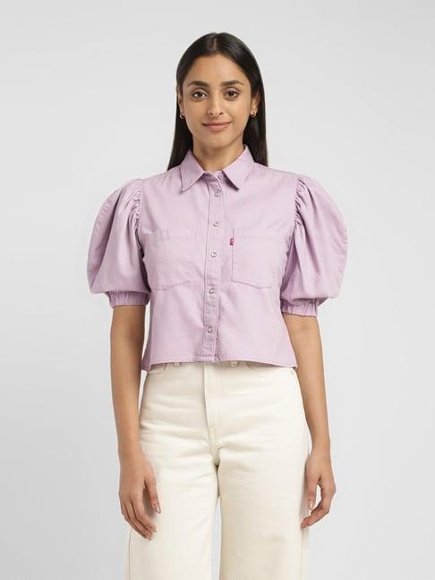 levi's lavender cotton regular fit shirt