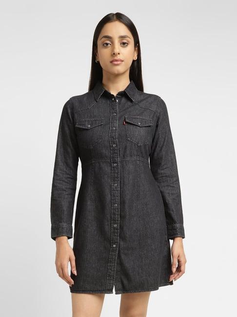 levi's black cotton textured shirt dress