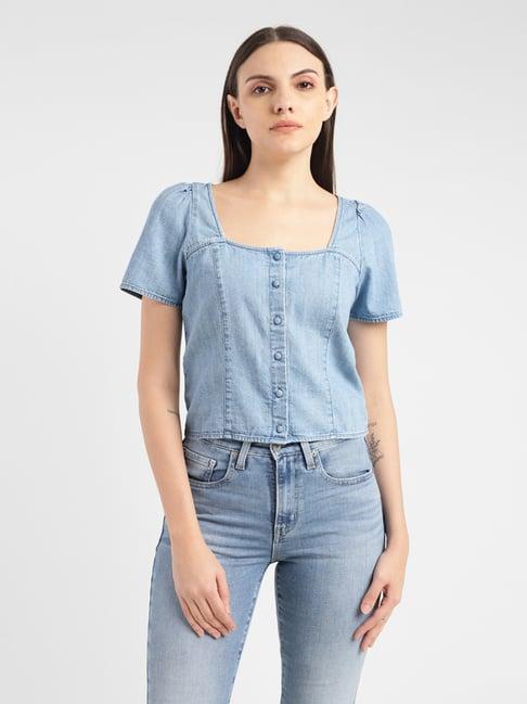 levi's sky blue cotton regular fit top