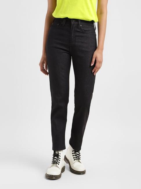 levi's black straight fit mid rise jeans