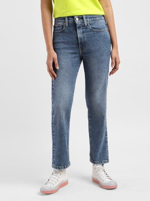 levi's blue straight fit mid rise jeans