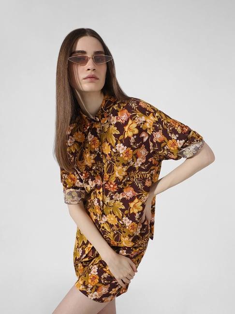 only brown floral print shirt