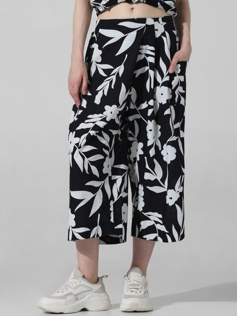 only black & white cotton floral print high rise culottes