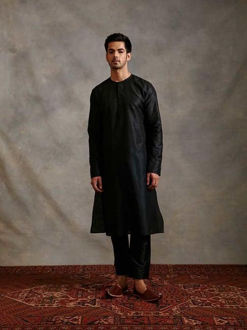 abhishti black regular fit banarasi straight kurta