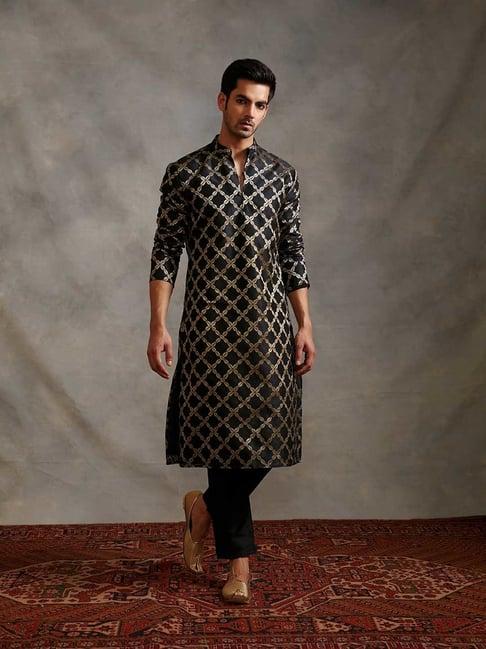 abhishti black regular fit banarasi zari kurta