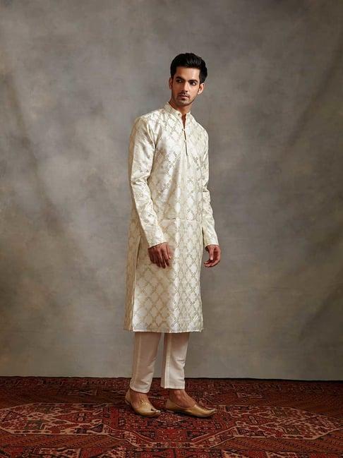 abhishti cream regular fit banarasi zari kurta