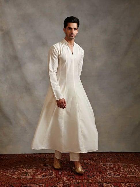 abhishti white comfort fit banarasi paneled anarkali kurta