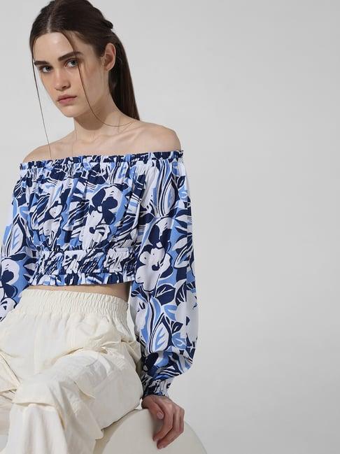 only blue floral print crop top