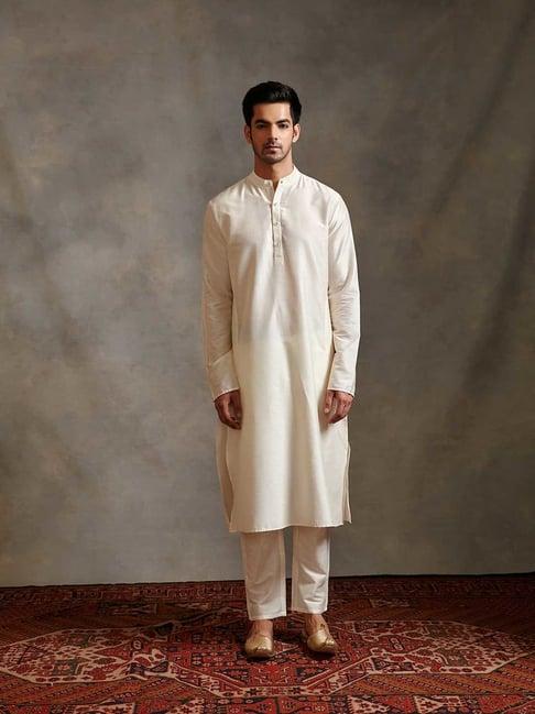 abhishti cream regular fit banarasi kurta & straight pants