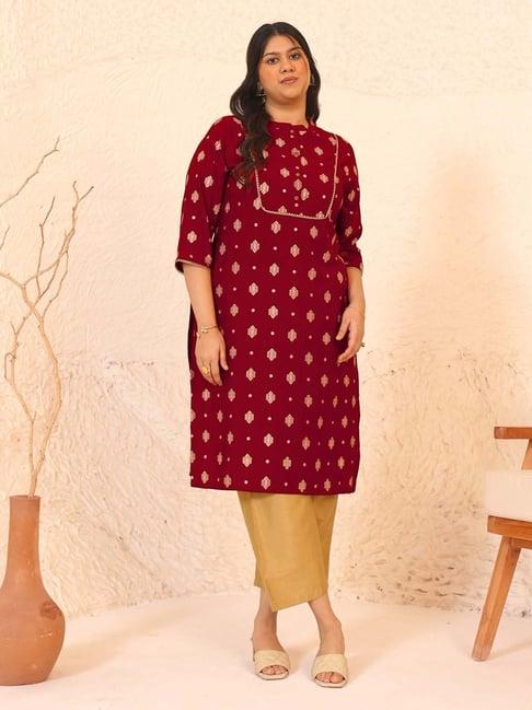 xl love by janasya red printed straight kurta