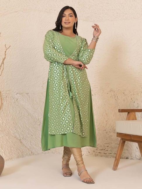 xl love by janasya green printed a line kurta