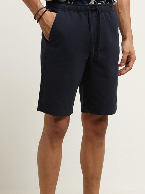 wes casuals by westside navy cotton mid-rise relaxed fit shorts