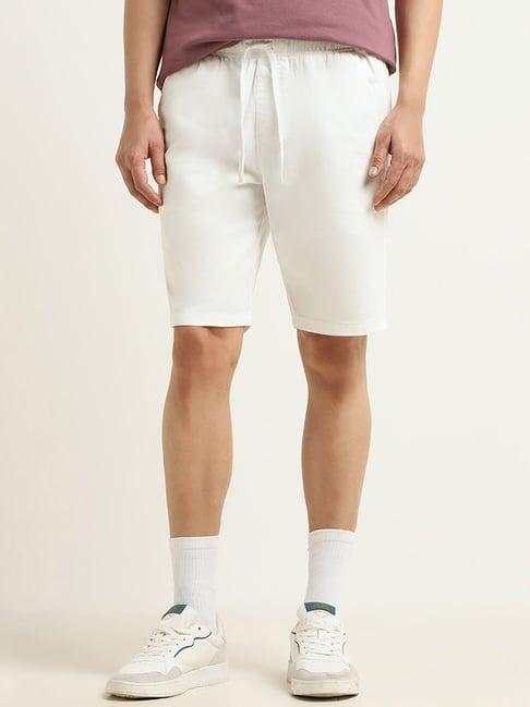 wes casuals by westside plain white relaxed fit shorts