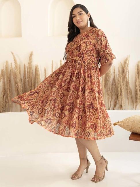 xl love by janasya orange printed a-line dress