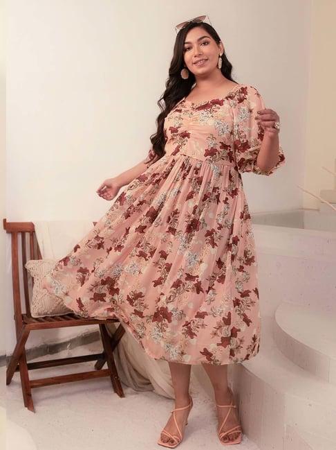 xl love by janasya beige printed a-line dress