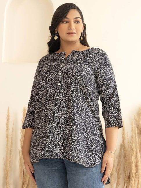 xl love by janasya black cotton printed tunic