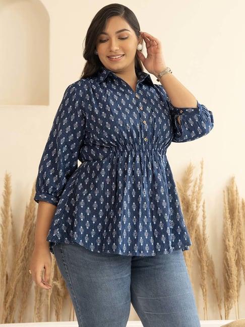 xl love by janasya blue cotton printed tunic