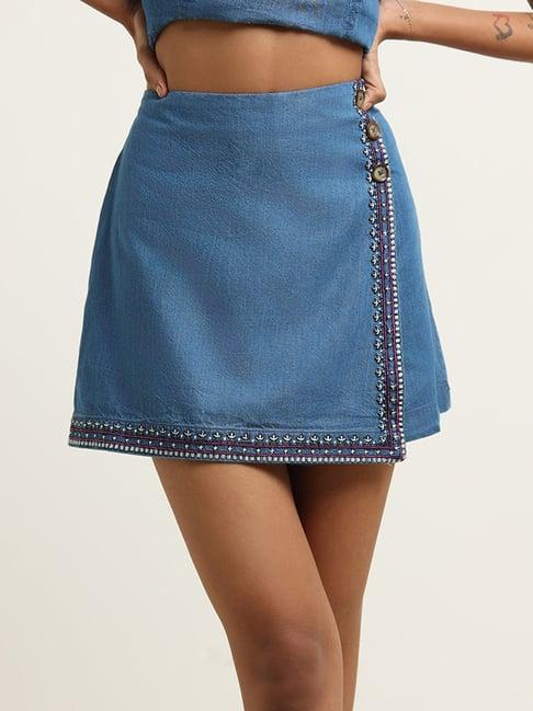 bombay paisley by westside blue high-rise skort