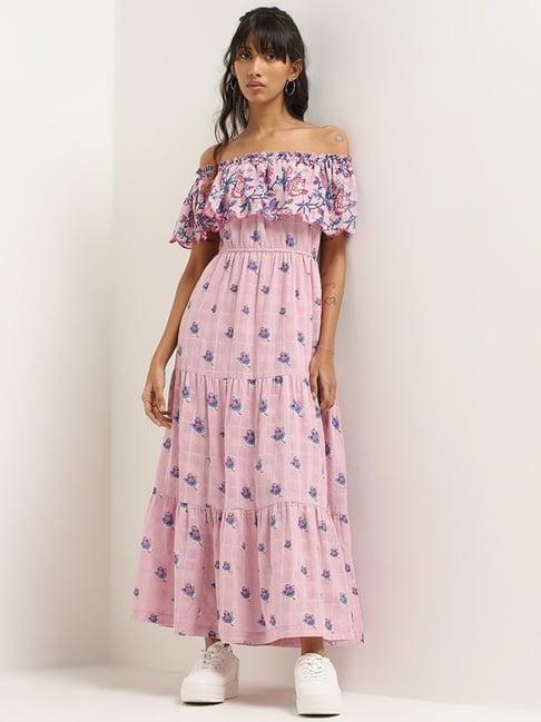 bombay paisley by westside lilac off-shoulder dress