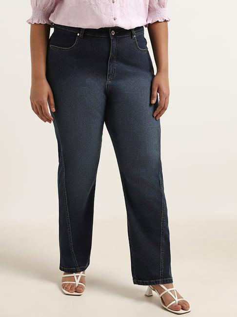 gia by westside blue washed straight fit mid rise jeans