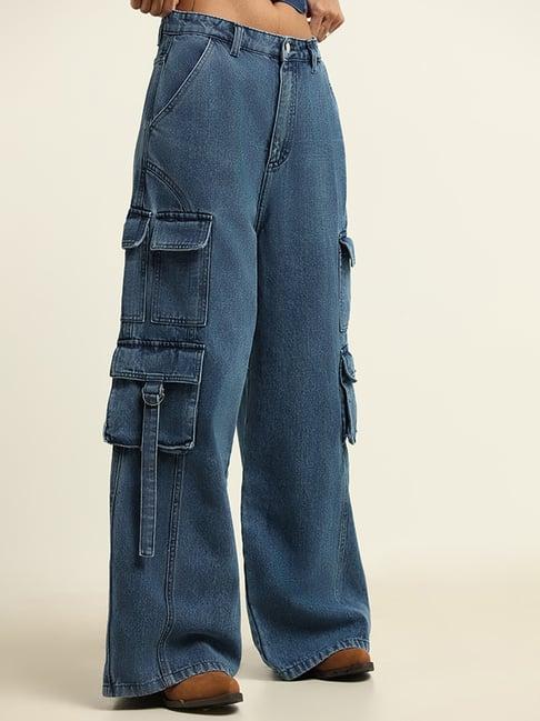 nuon by westside blue high-waist cargo jeans