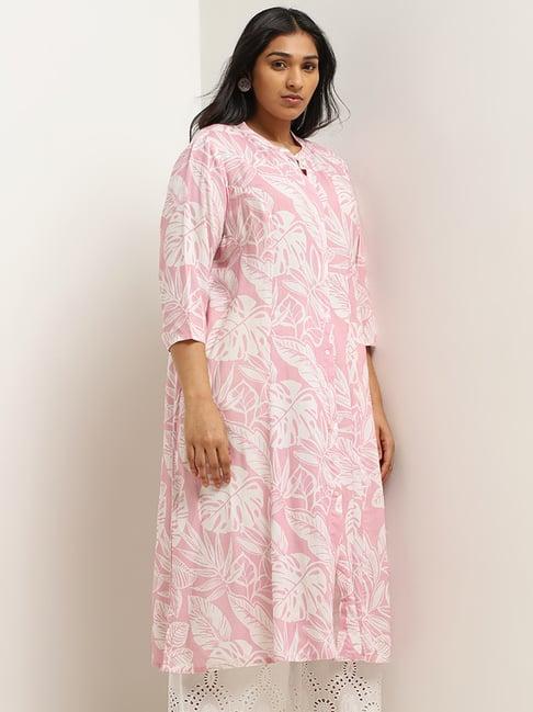 diza by westside pink leaf printed kurta