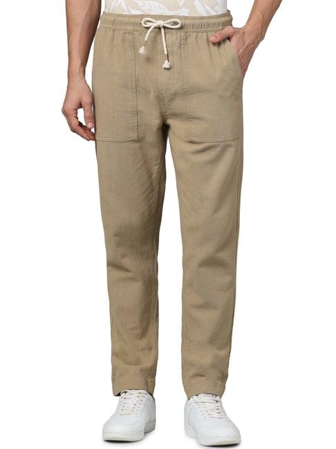 celio* dark beige loose fit cotton drawstring trousers