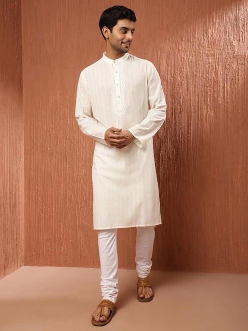 fabindia offwhite cotton comfort fit embroidered short kurta